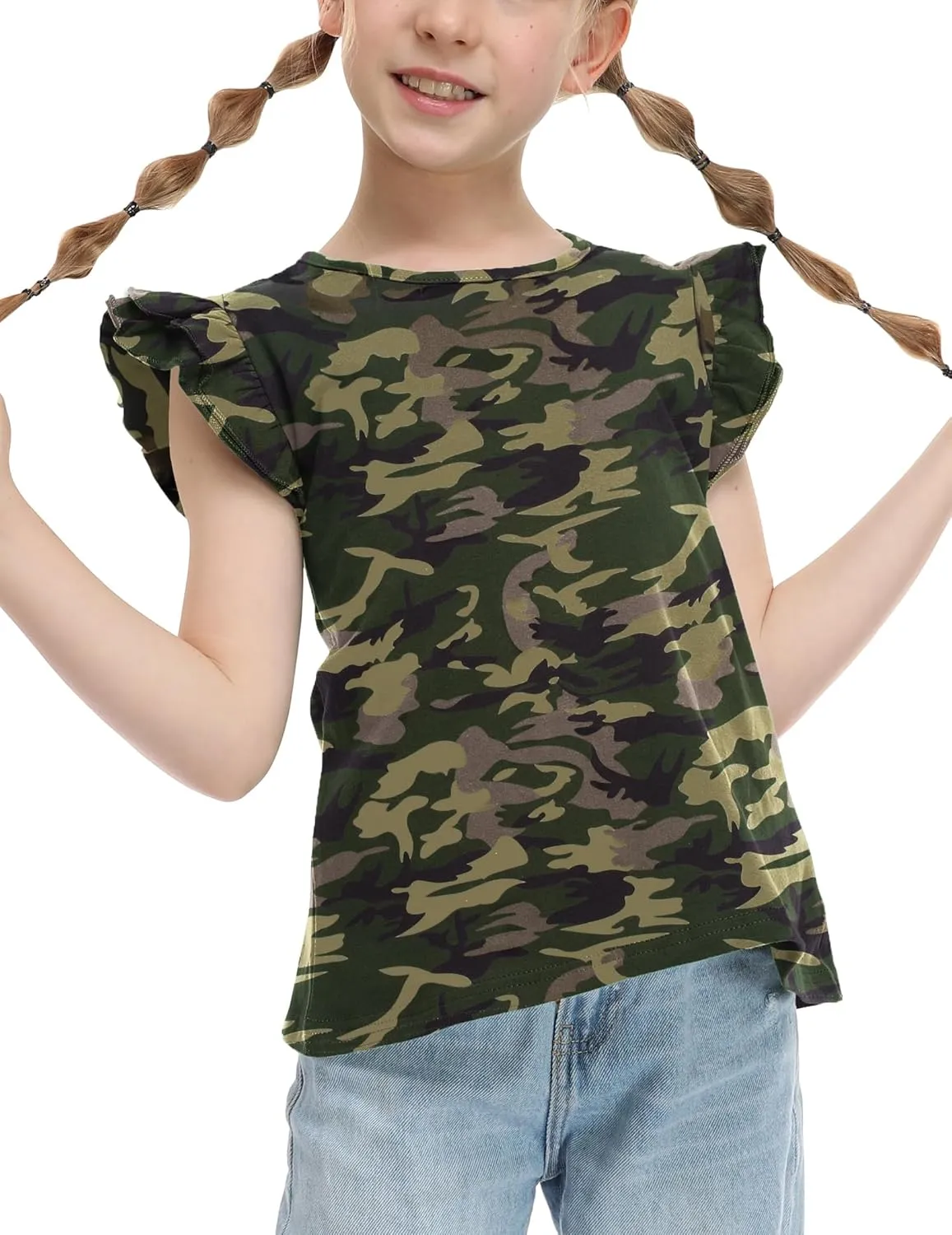 Arshiner Girls Shirts Ruffle Short Sleeve Summer Cute Casual Crewneck Tops Blouse Tee