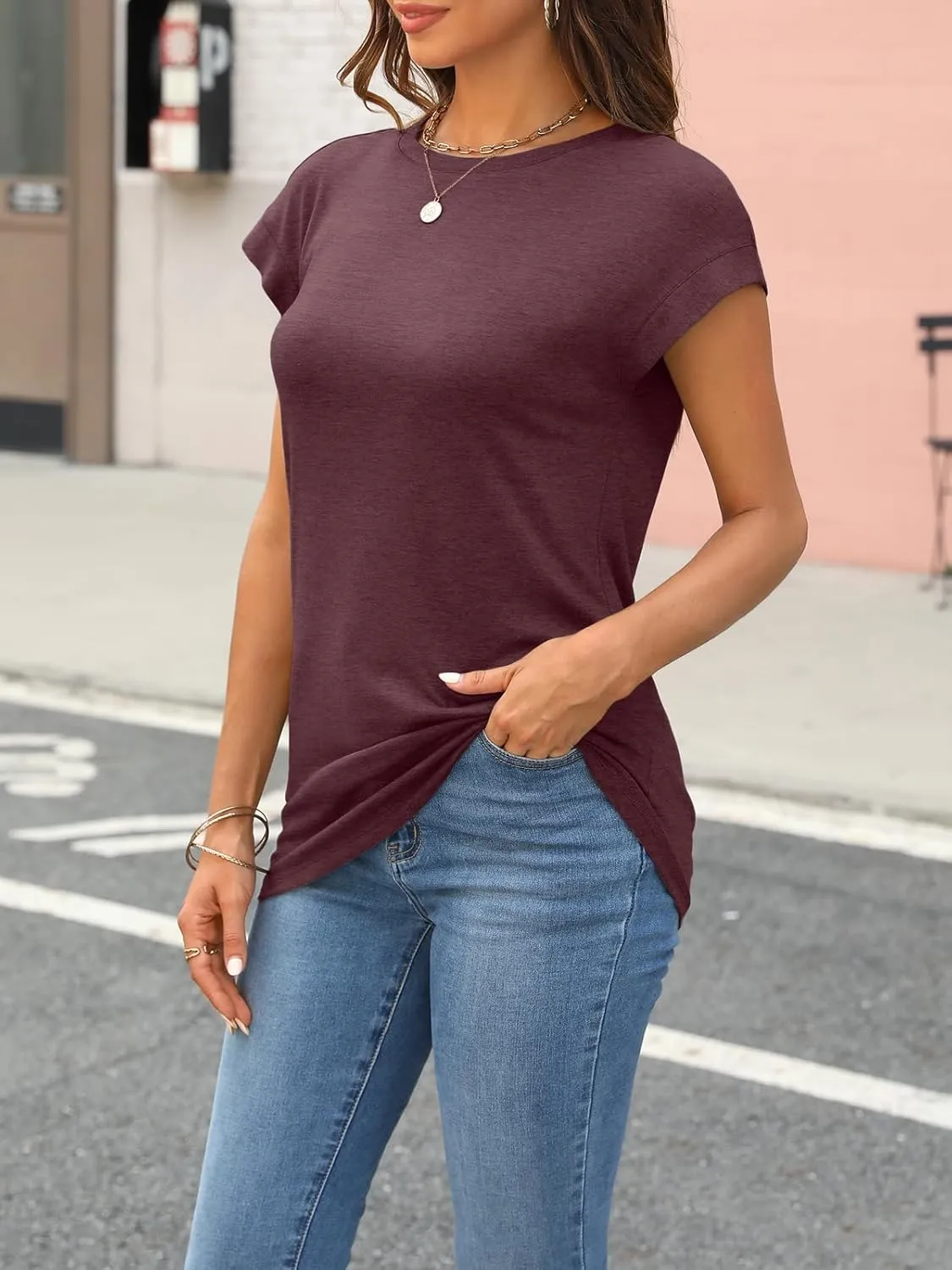 AUTOMET Womens Cap Sleeve Summer Tops Business Casual T Shirts Dressy Spring Fashion Outfits Cute Trendy Clothes 2025