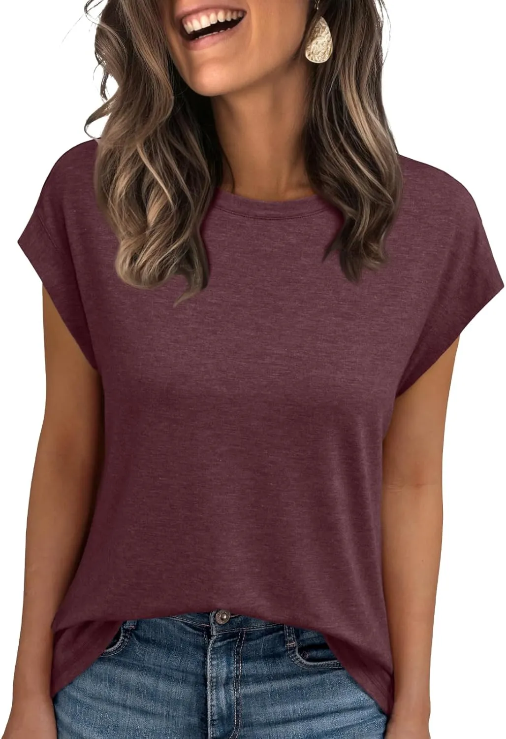AUTOMET Womens Cap Sleeve Summer Tops Business Casual T Shirts Dressy Spring Fashion Outfits Cute Trendy Clothes 2025