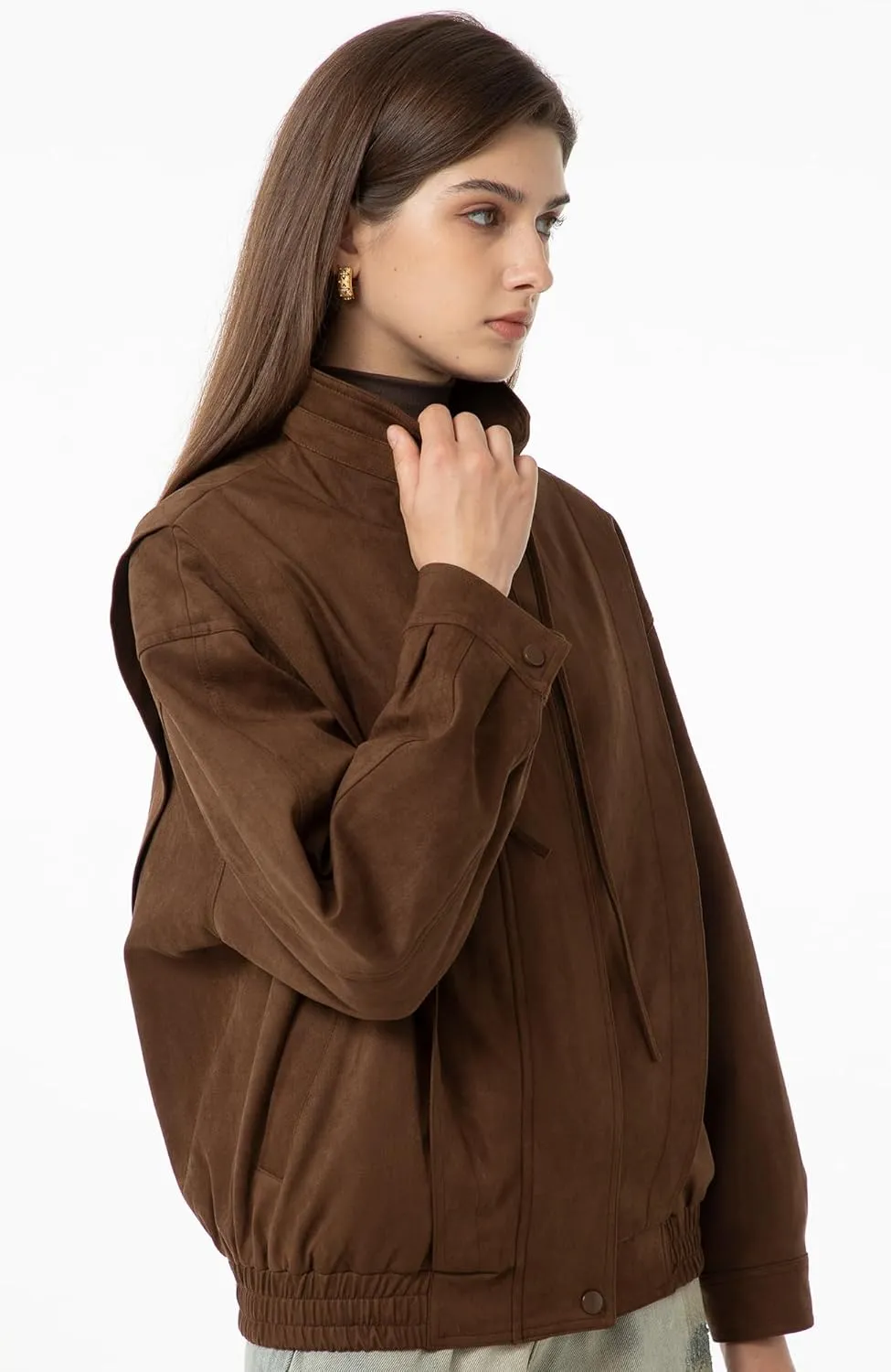 Babalet Womens Oversized Faux Suede Jackets Zip Up Coats Faux Motorcycle Bomber Outfits Trendy Fashion Clothes 2025