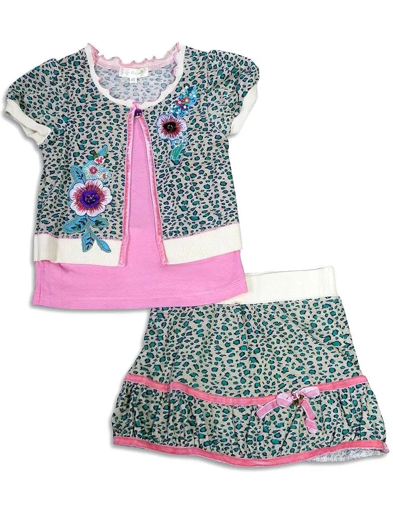 Baby Sara Toddler & Girls Short Sleeve Leopard Print Skirt Set, 26431