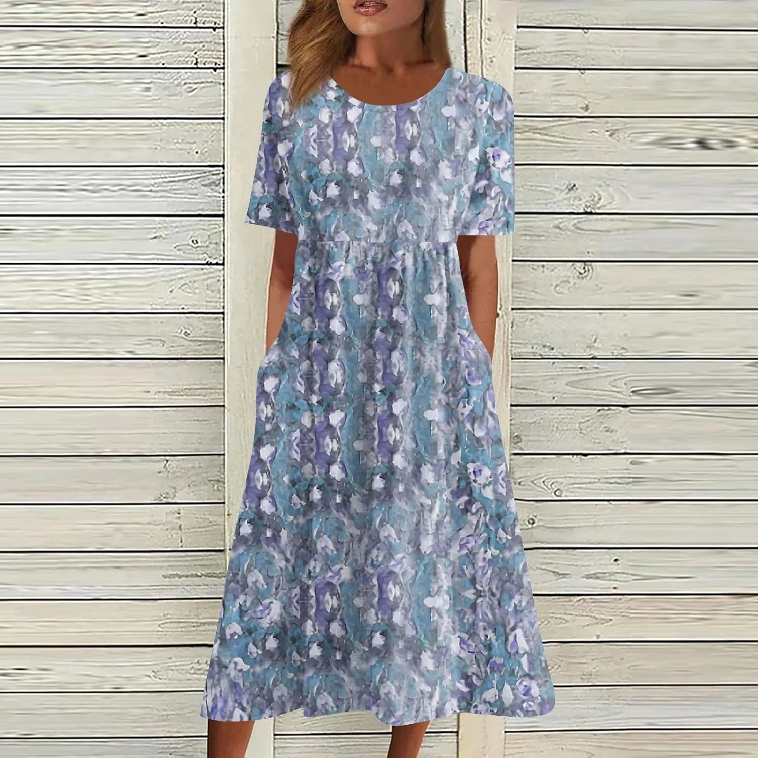 Below The Knee Short Sleeve Cover Up Ladies Dressy Classic Summer Soft Graphic Cotton Dress for Women.