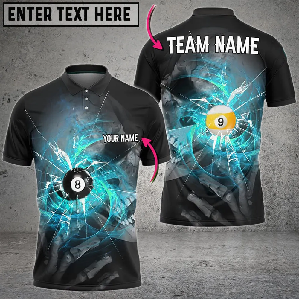 Billiards Ball 8&9 Spinning Wind Skull Eye Multi Color Personalized Name, Team Name 3D Polo Shirt