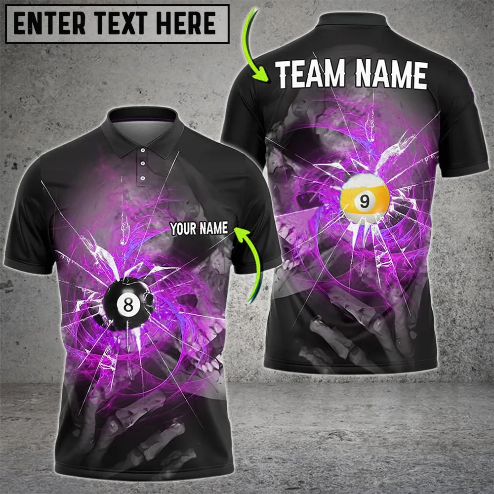 Billiards Ball 8&9 Spinning Wind Skull Eye Multi Color Personalized Name, Team Name 3D Polo Shirt