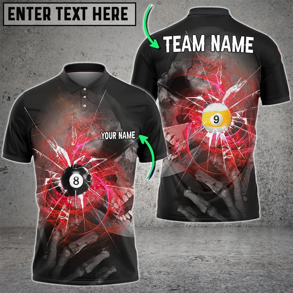 Billiards Ball 8&9 Spinning Wind Skull Eye Multi Color Personalized Name, Team Name 3D Polo Shirt