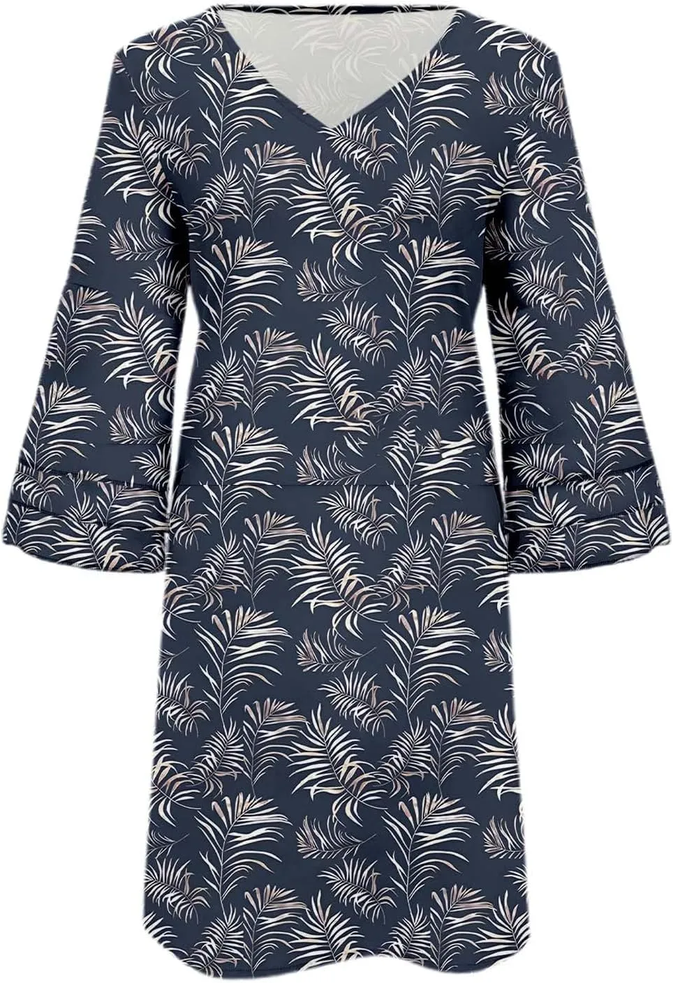 Boho Floral Mini Dress for Women | V Neck 3/4 Bell Sleeve Summer Dress, Flowy Loose Beach Dresses with Casual Chic Style