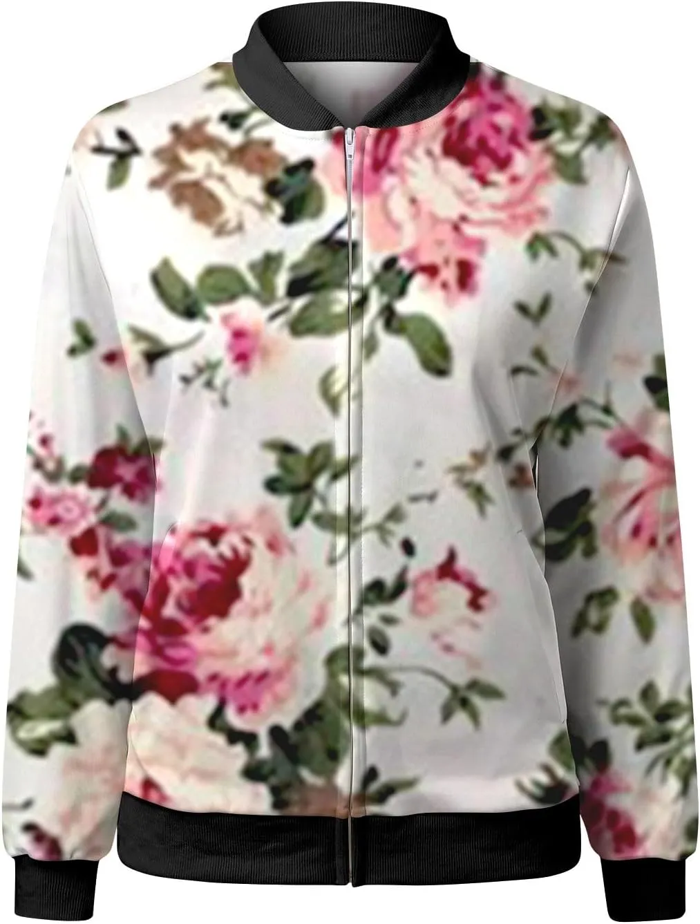 Bomber Jackets for Women 2024 Lightweight Casual Zip Up Stand Collar Coats Jacket Floral Graphic Outwear Fall Outfits