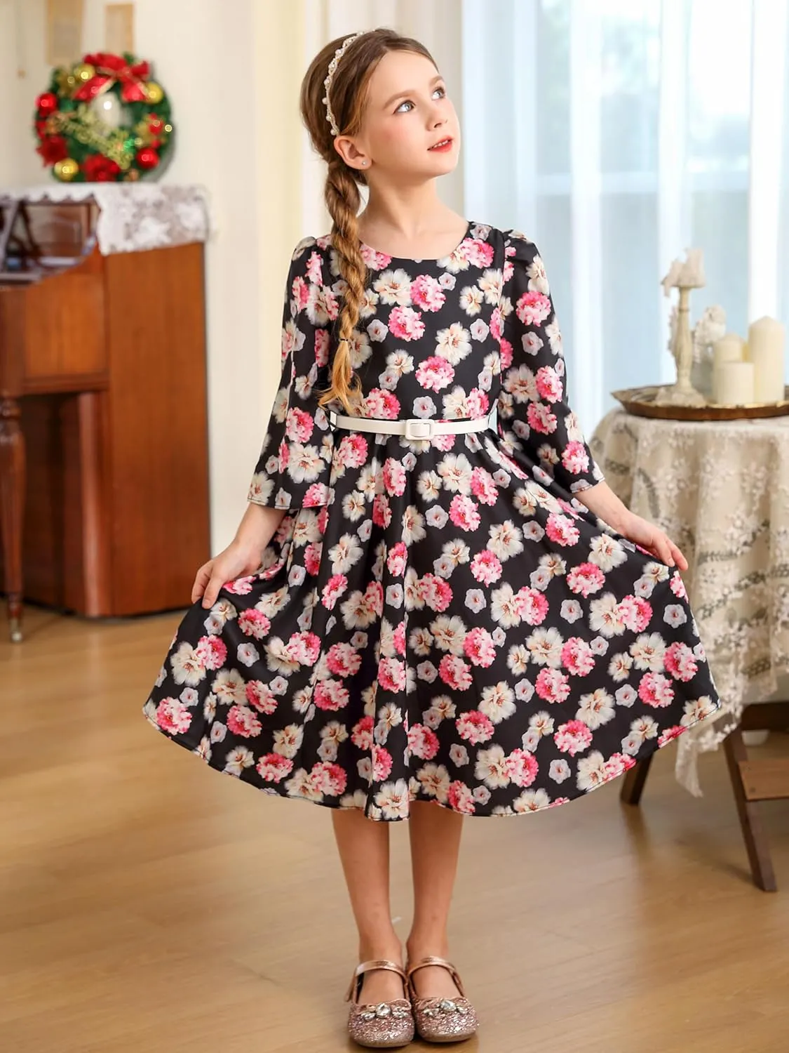 Bonny Billy Girls Classy Vintage Floral Swing Kids Party Dresses