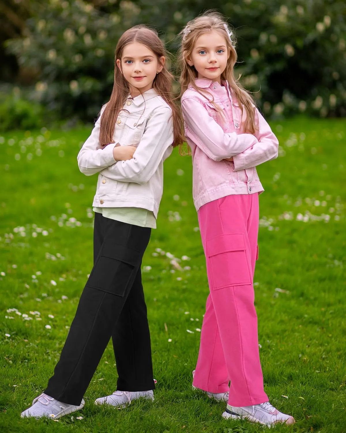 BOOPH Girls Sweatpants Kids Drawstring Cargo Pants Teen Girls Wide Leg Joggers Pants with Pockets