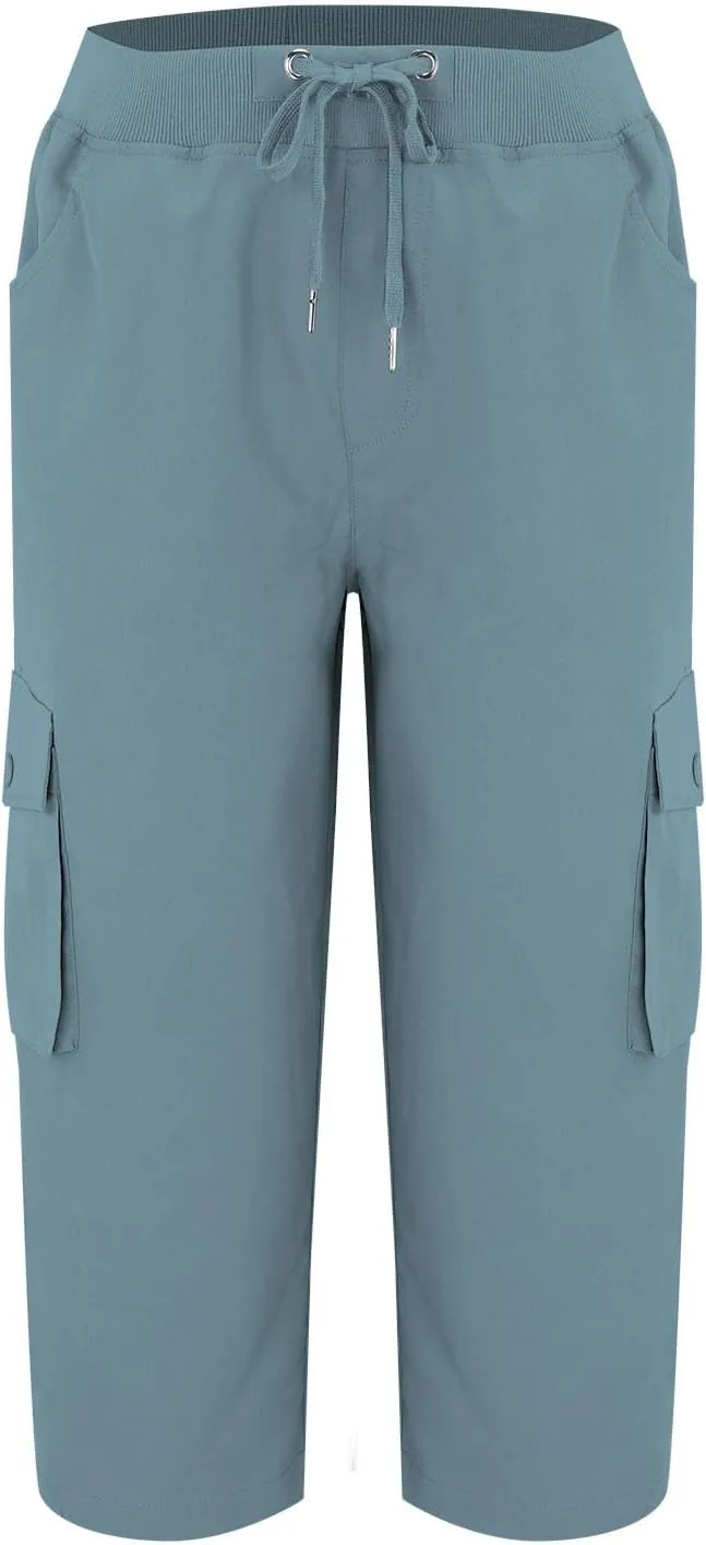 Cargo Capris for Women Loose Fit Cargo Pants Multi Pockets Lightweight Casual Capri Pants Drawstring Hiking Pants