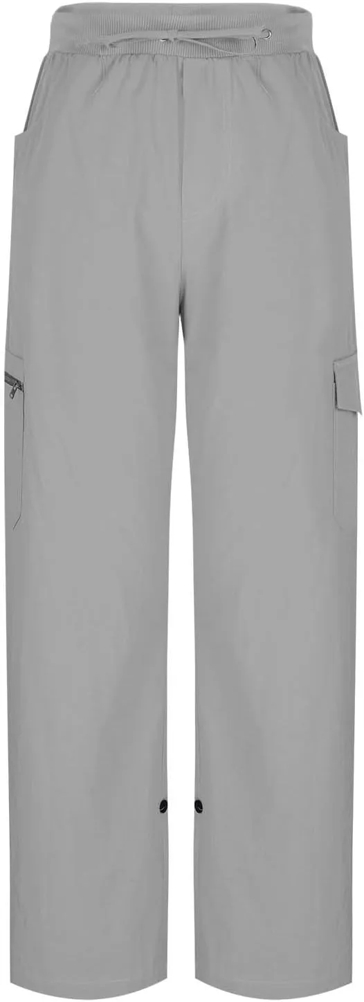 Cargo Pants for Womens Summer Fashion Elastic Waisted Fold Bottom Straight Leg Solid Cololr Capris with Pockets