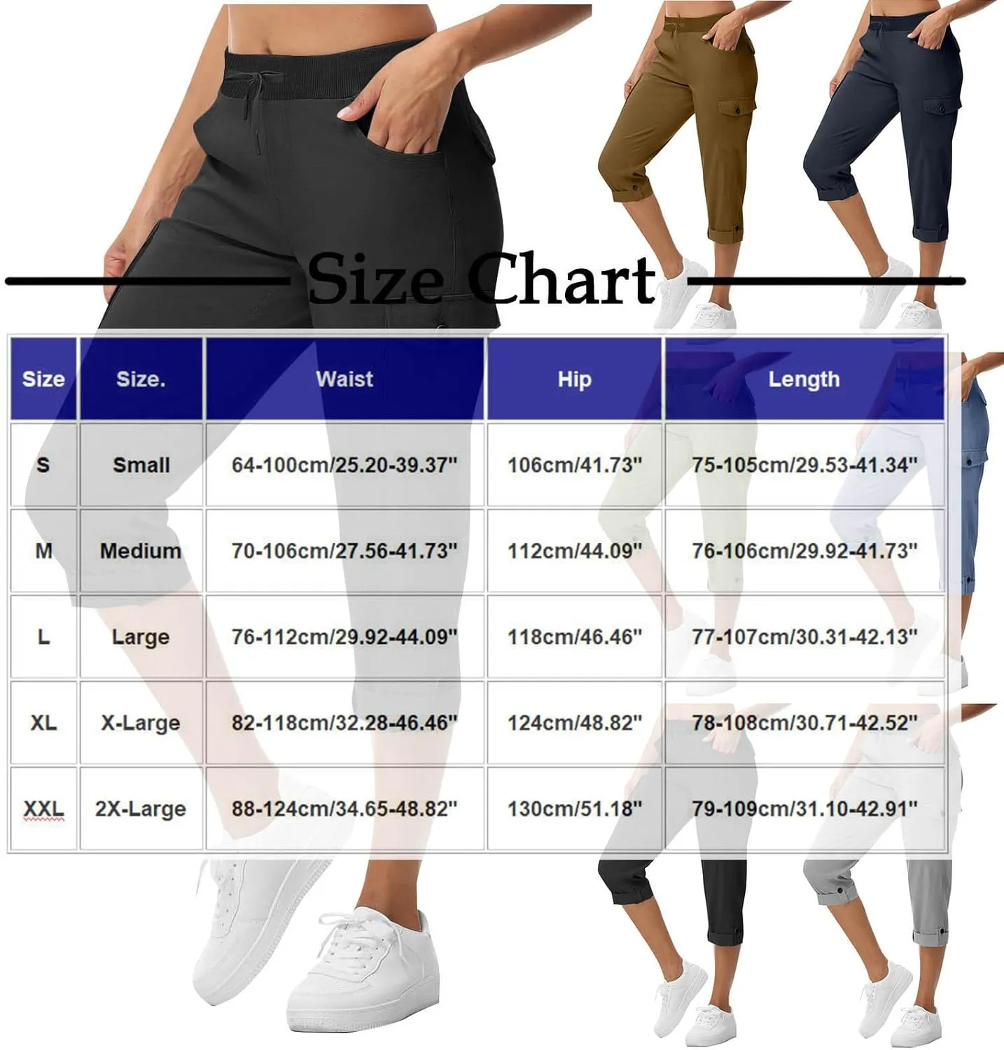 Cargo Pants for Womens Summer Fashion Elastic Waisted Fold Bottom Straight Leg Solid Cololr Capris with Pockets