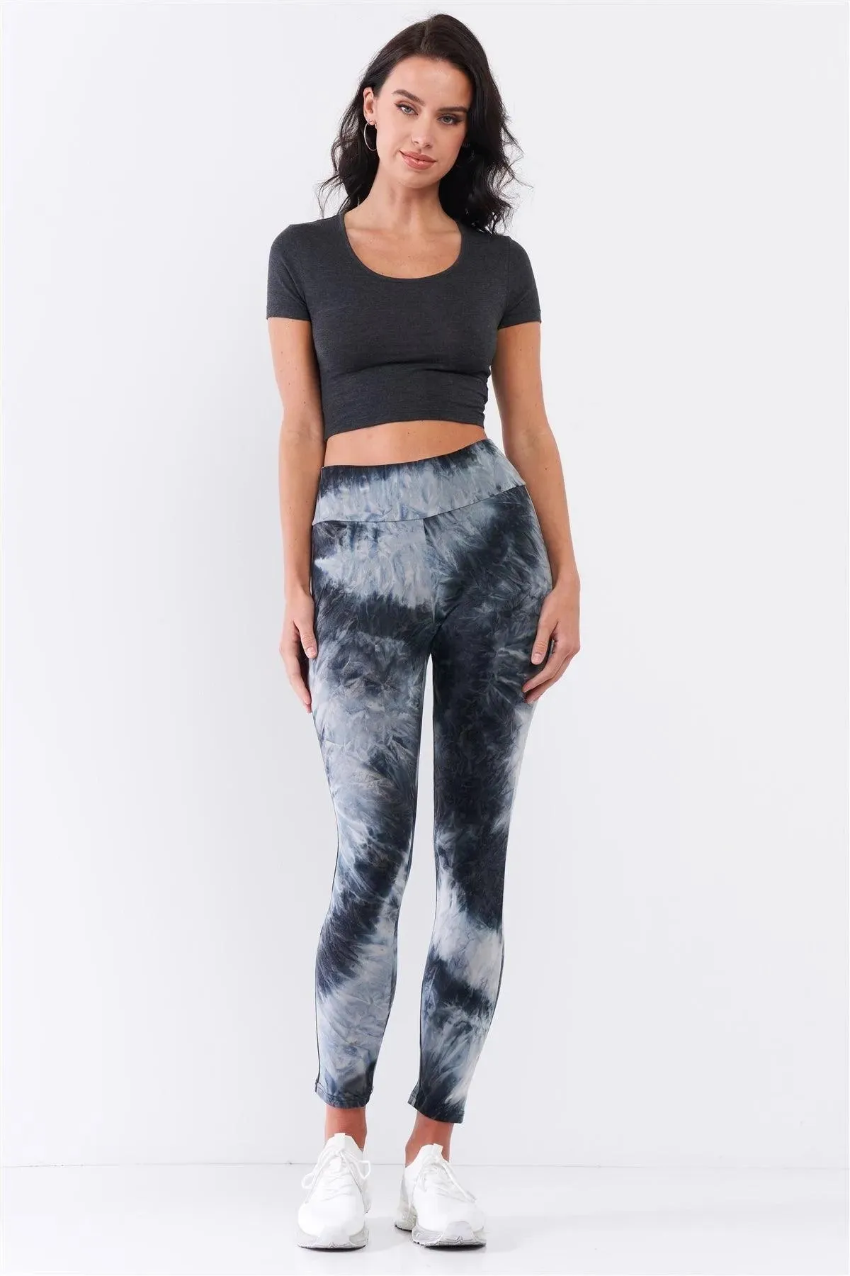 Comfy Dark Teal Tie-Dye High Waisted Stretchy Yoga Legging Pants /3-2-1