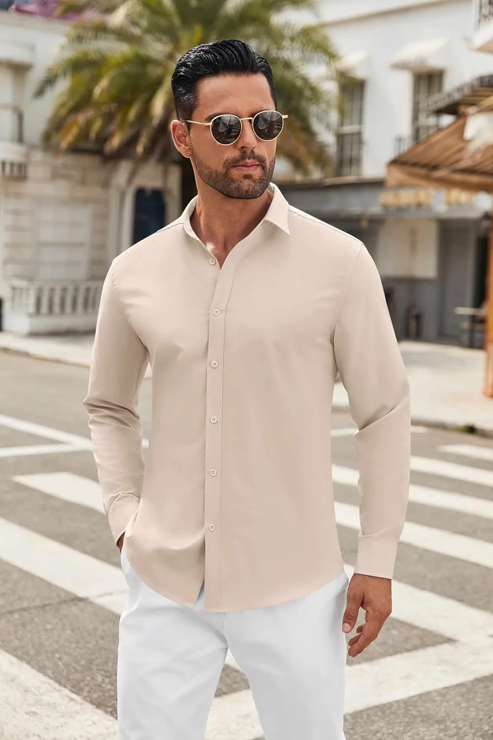 COOFANDY Men's Long Sleeve Button Down Shirts Casual Untucked Dress Shirt Beach Wedding Shirts