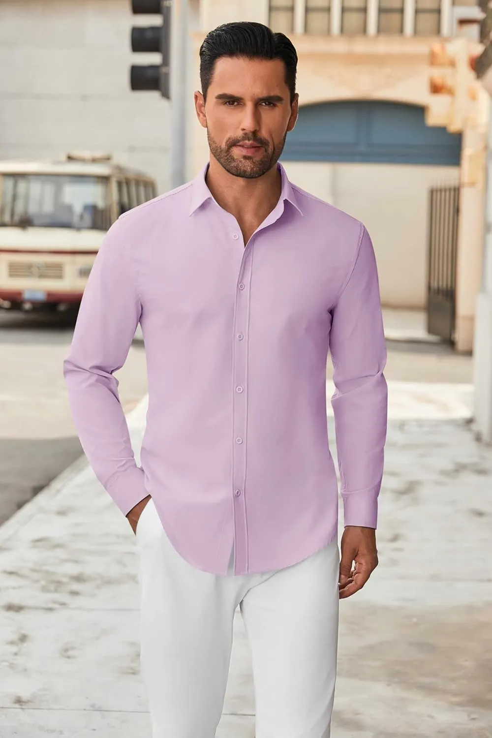 COOFANDY Men's Long Sleeve Button Down Shirts Casual Untucked Dress Shirt Beach Wedding Shirts