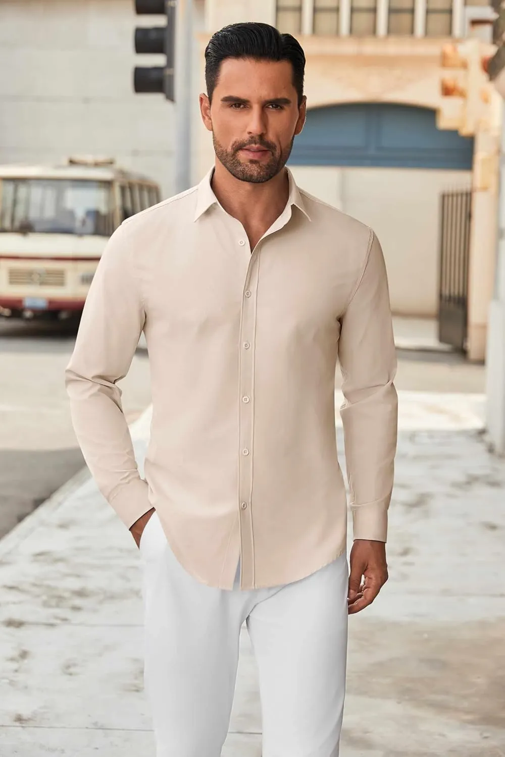 COOFANDY Men's Long Sleeve Button Down Shirts Casual Untucked Dress Shirt Beach Wedding Shirts