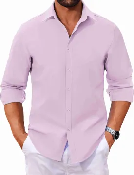 COOFANDY Men's Long Sleeve Button Down Shirts Casual Untucked Dress Shirt Beach Wedding Shirts