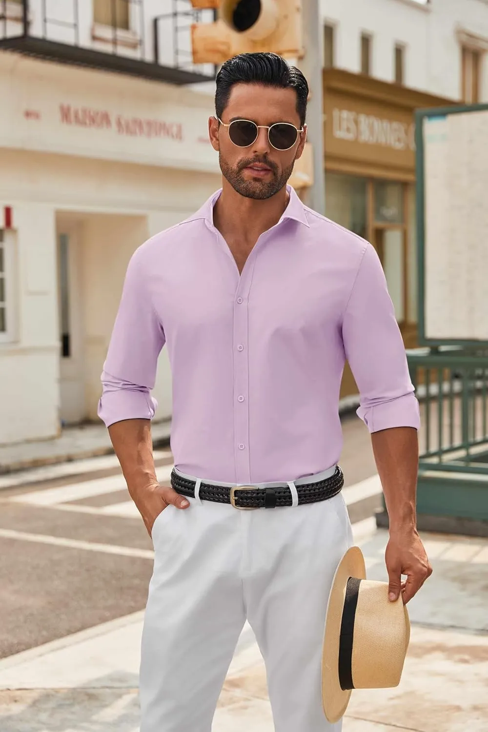 COOFANDY Men's Long Sleeve Button Down Shirts Casual Untucked Dress Shirt Beach Wedding Shirts