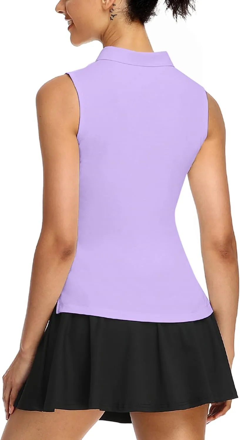 COOrun Women's Golf Polo Shirt Sleeveless Tennis Tops 50  UV Protection Shirts Quick Dry Collared Activewear