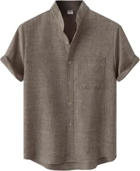 Cotton Linen Shirts for Men Casual Loose Shirts Lightweight Short Sleeve Button Down Beach Hawaiian Shirts Pockets