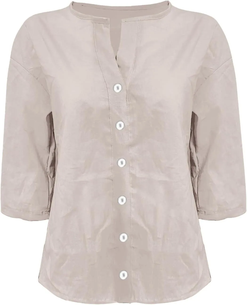 Cotton Linen Shirts for Women 2025 Trendy Summer Loose Fit Casual V Neck 3/4 Sleeve Peasant Blouses Beach Tunic Tops