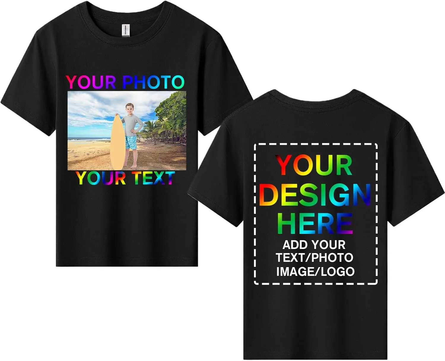 Custom Personalized Shirt for Kids Children Boys Girls - Personalized Kids Shirt with Text Photo Image - Front and Back Print