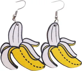 Cute Banana Shape Wooden Dangle Earrings for Women Girls Jewelry