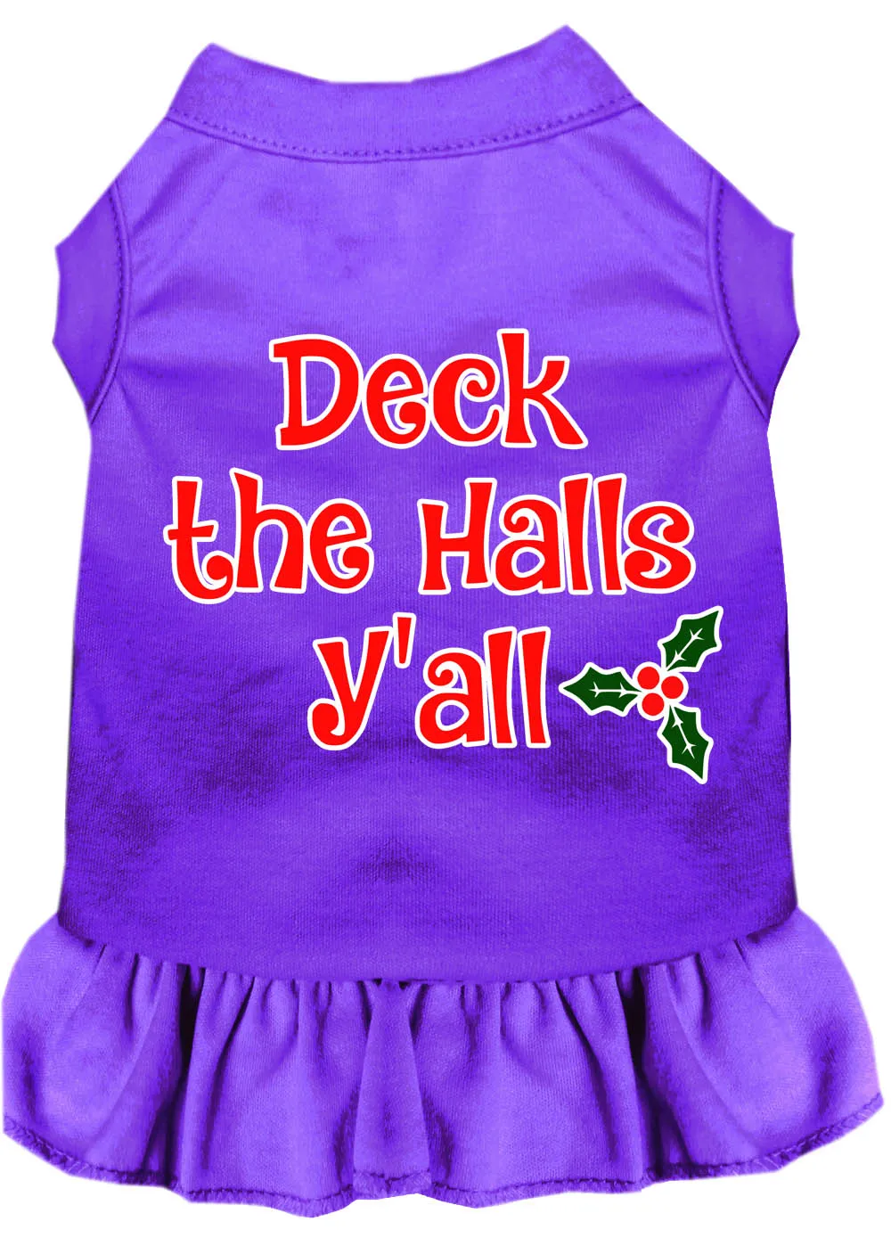 Deck The Halls Y'all Screen Print Dog Dress Purple 4x