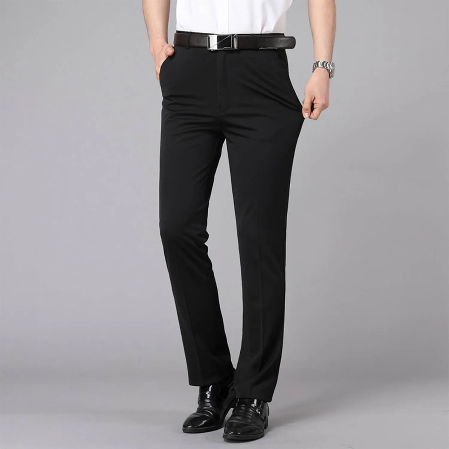 Finelylove Dress Pants for Men Regular Fit Stretch Chino Pants Flat Front Straight Business Work Pants Casual Trousers