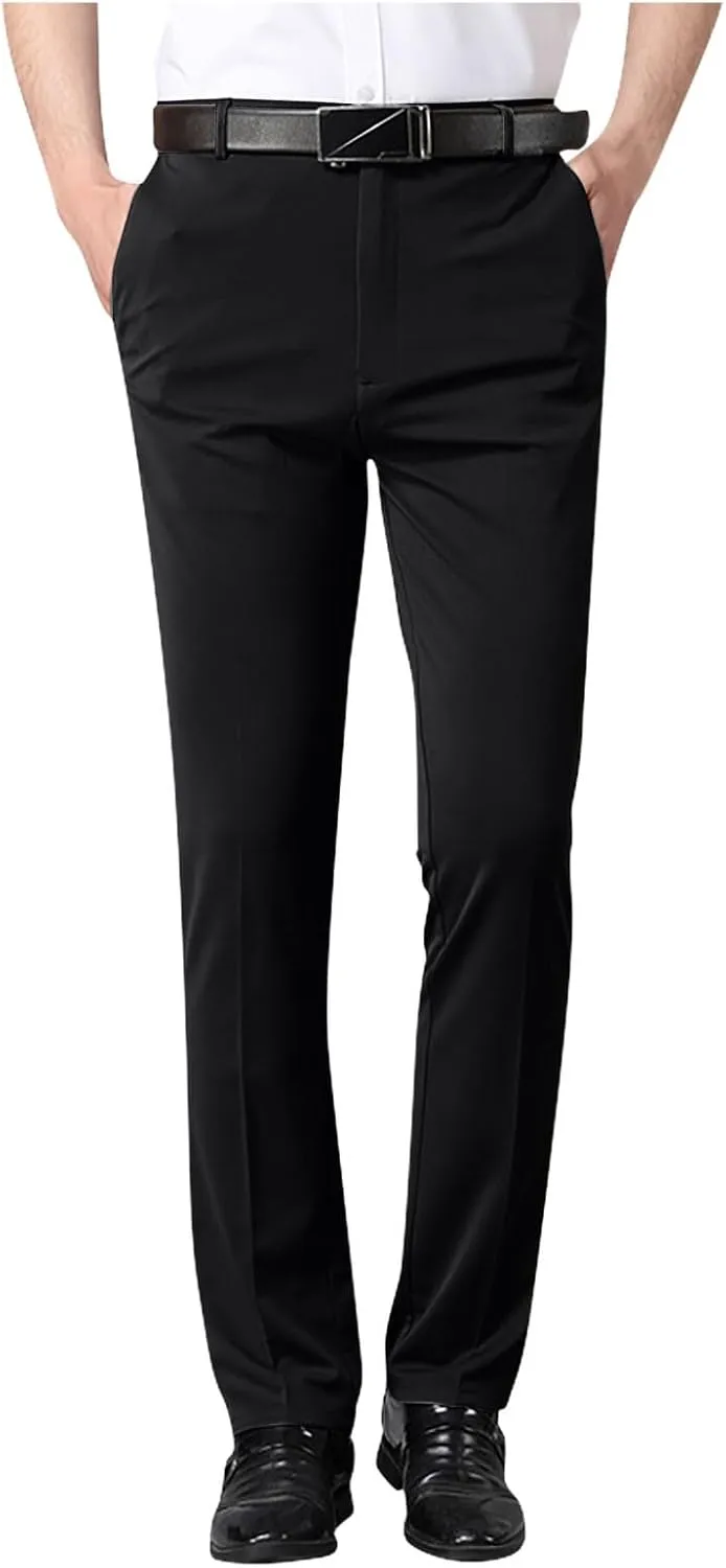 Finelylove Dress Pants for Men Regular Fit Stretch Chino Pants Flat Front Straight Business Work Pants Casual Trousers