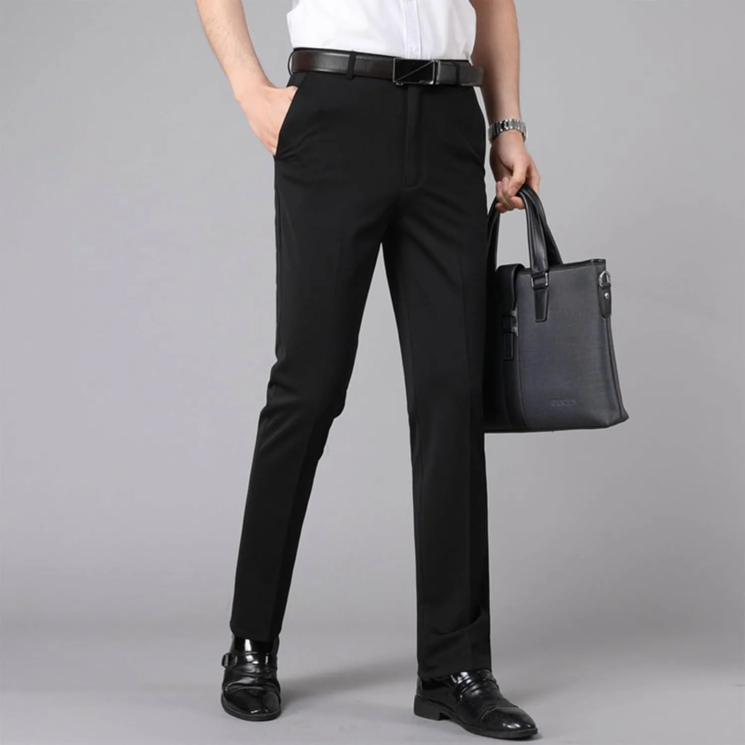 Finelylove Dress Pants for Men Regular Fit Stretch Chino Pants Flat Front Straight Business Work Pants Casual Trousers