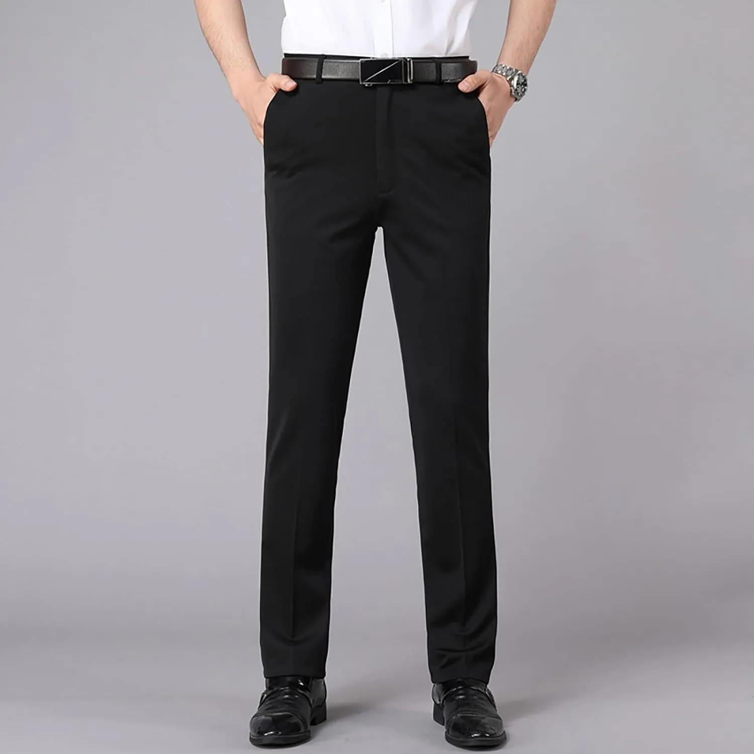 Finelylove Dress Pants for Men Regular Fit Stretch Chino Pants Flat Front Straight Business Work Pants Casual Trousers