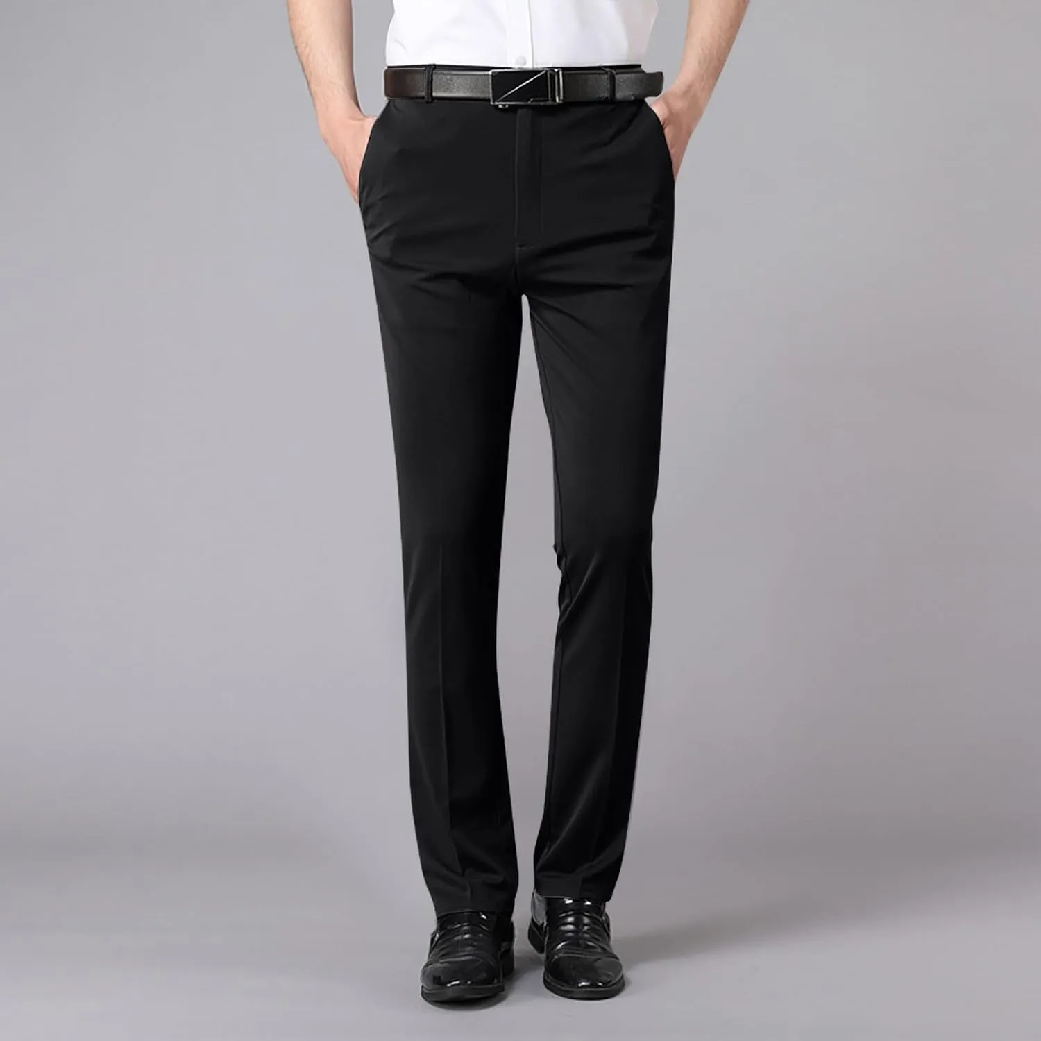 Finelylove Dress Pants for Men Regular Fit Stretch Chino Pants Flat Front Straight Business Work Pants Casual Trousers