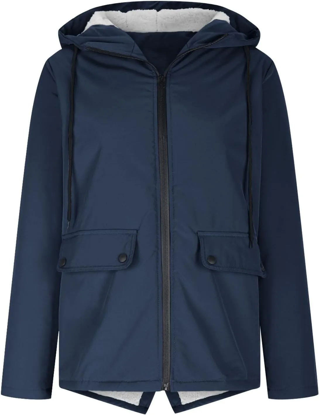 Fleece Lined Raincoat for Women Solid Color Waterproof Jackets with Hood Lightweight Outdoor Windbreaker Jacket