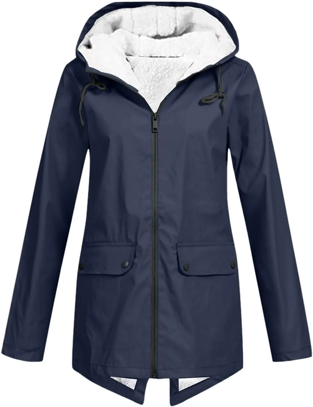 Fleece Lined Raincoat for Women Solid Color Waterproof Jackets with Hood Lightweight Outdoor Windbreaker Jacket