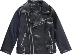 Girls Boys Biker Jacket Faux Leather Rivets Leather Motor Jacket Coat For Kids 3-16Years