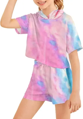 Girls Tie Dye Clothes Outfits Set Jogger Suits Sweatsuits Tracksuits Sweatshirts Hoodies Shorts Sets