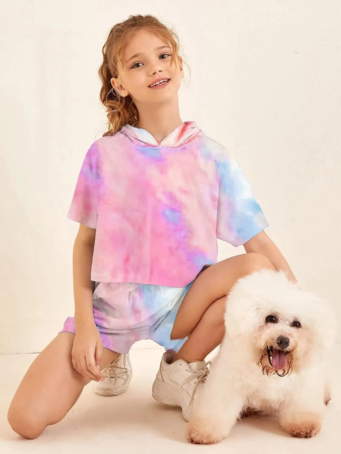 Girls Tie Dye Clothes Outfits Set Jogger Suits Sweatsuits Tracksuits Sweatshirts Hoodies Shorts Sets
