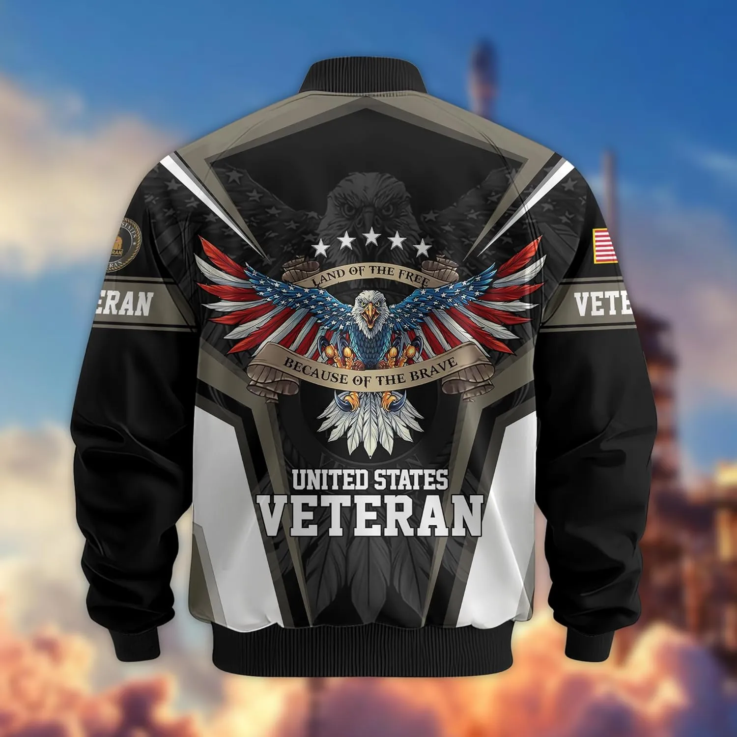 Land Of The Free Vets Jacket Bomber Veterans Jackets, Durable Military Windbreaker Jacket, Patriotic Jackets for Men