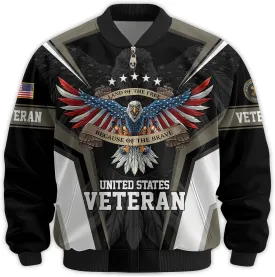 Land Of The Free Vets Jacket Bomber Veterans Jackets, Durable Military Windbreaker Jacket, Patriotic Jackets for Men
