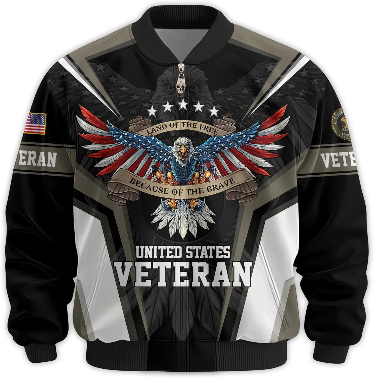 Land Of The Free Vets Jacket Bomber Veterans Jackets, Durable Military Windbreaker Jacket, Patriotic Jackets for Men