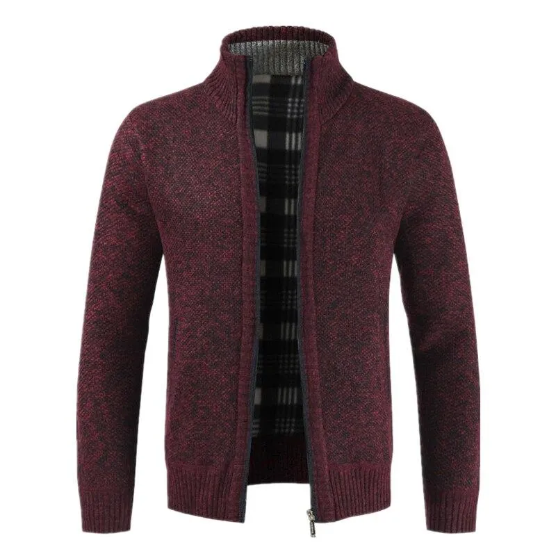 Men Cotton Warm Thick Slim Fit Stand Collar Zipper Jacket