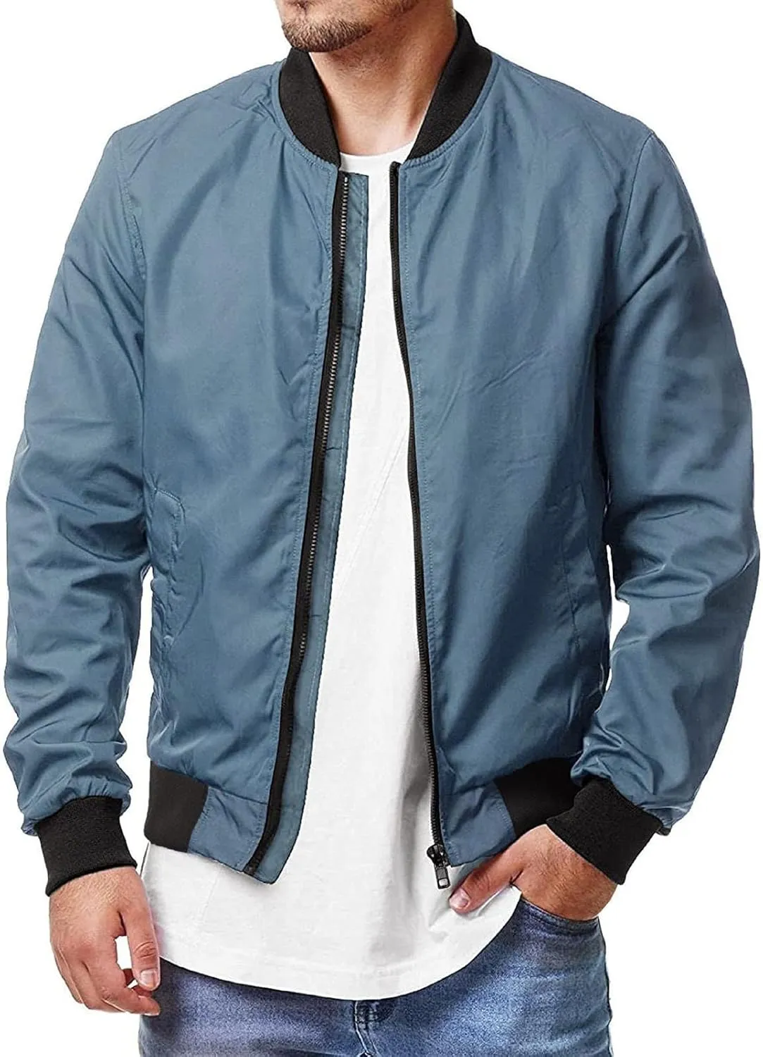 Men's Bomber Jacket Plus Size Stylish Lightweight Full Zip Fall Windbreaker Coat Fall Spring Thicken Casual Jackets