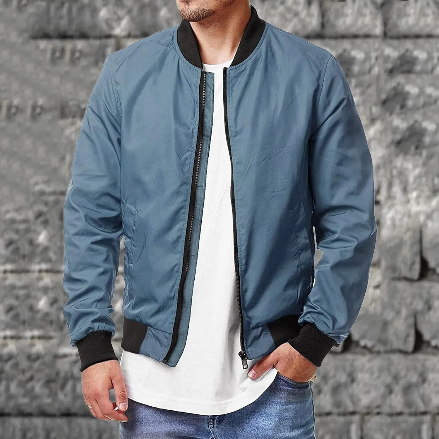 Men's Bomber Jacket Plus Size Stylish Lightweight Full Zip Fall Windbreaker Coat Fall Spring Thicken Casual Jackets