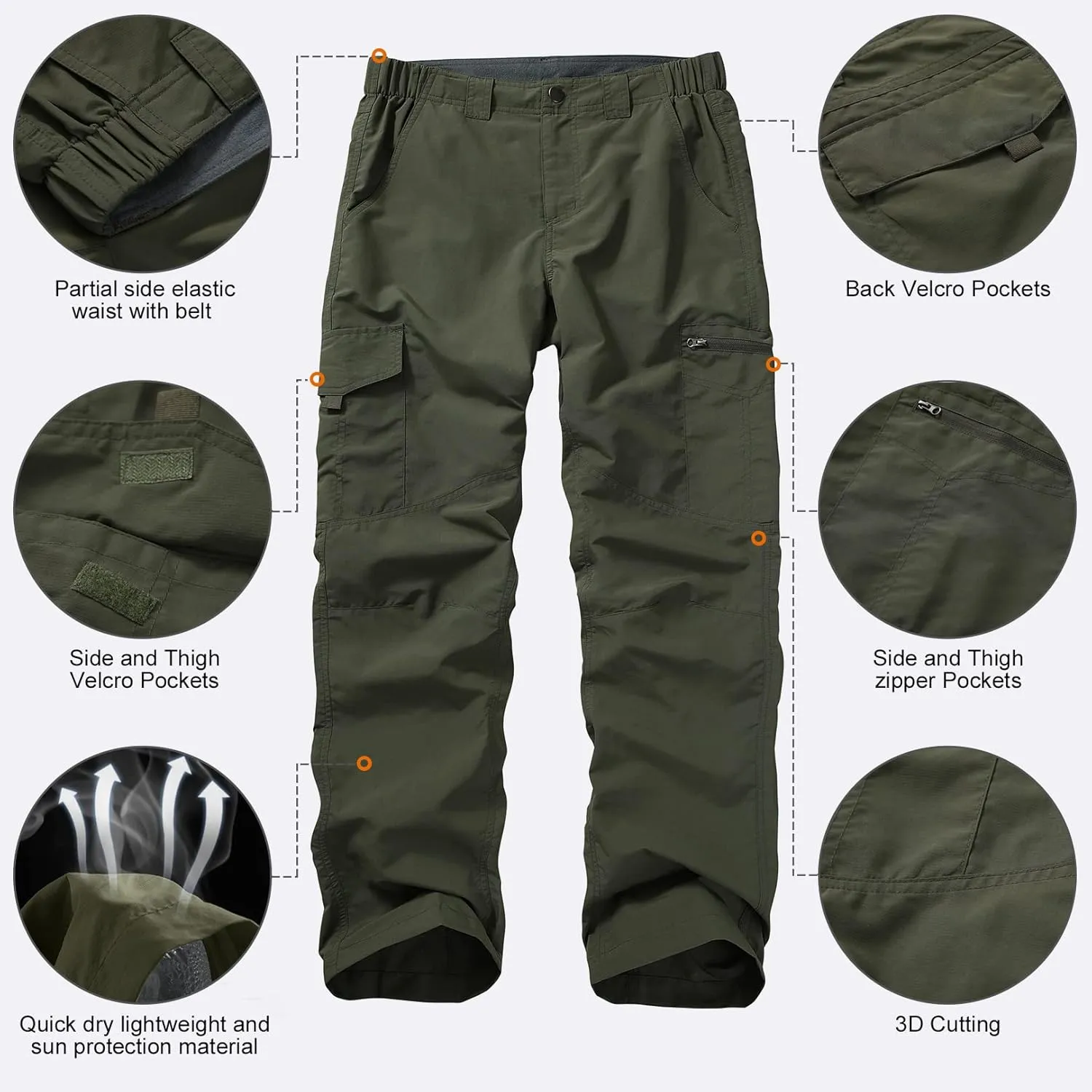 Mens Hiking Pants Quick Dry UPF 50 Travel Fishing Safari Cargo Pants Boy Scout Pants