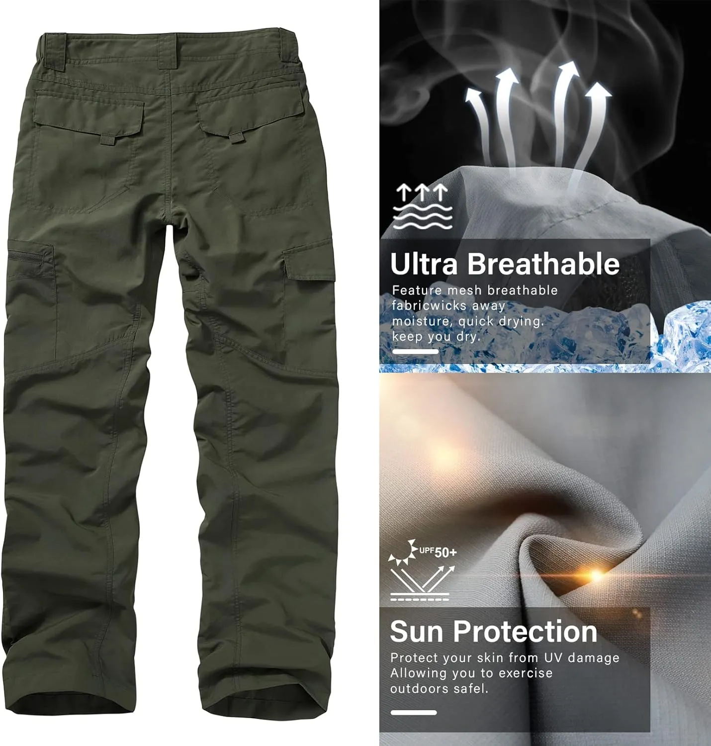 Mens Hiking Pants Quick Dry UPF 50 Travel Fishing Safari Cargo Pants Boy Scout Pants