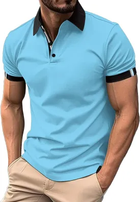 Men's Slim Fit Polo T-Shirts Fitness Stretchy Bodybuilding Athletic Collared Shirts Summer Cotton Tennis Golf Shirts