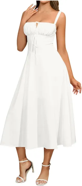 Milk Maid Dress for Women Floral Corset Flowy Slit Dresses Summer Boho Spaghetti Straps Square Neck Long Dress