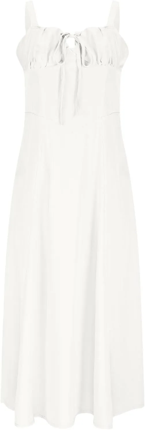 Milk Maid Dress for Women Floral Corset Flowy Slit Dresses Summer Boho Spaghetti Straps Square Neck Long Dress