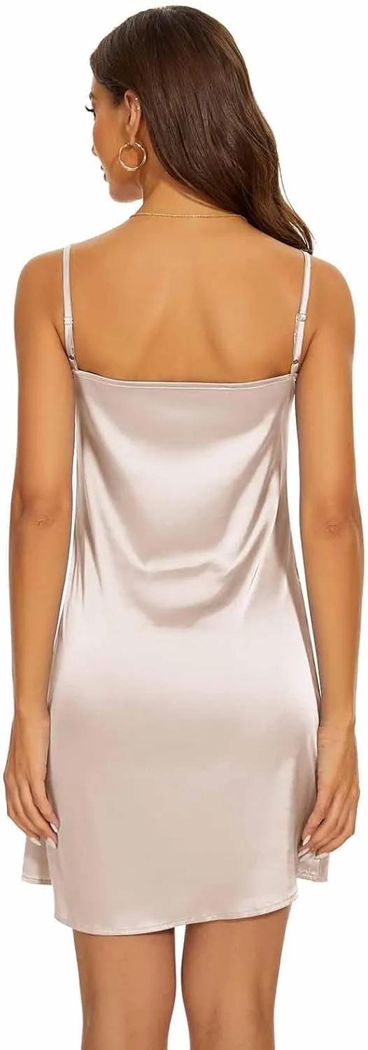 Miqieer Women's Long Silky Tank Top Adjustable Spaghetti Strap Camisole Slip Dress